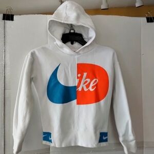 Nike White Hoodie w/ Blue & Orange Logo SZ Medium Kids Thick Sturdy Unisex